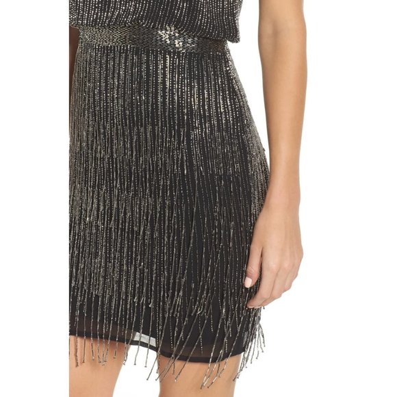 Adrianna Papell Beaded Fringe Blouson Short Dress - Picture 4 of 14